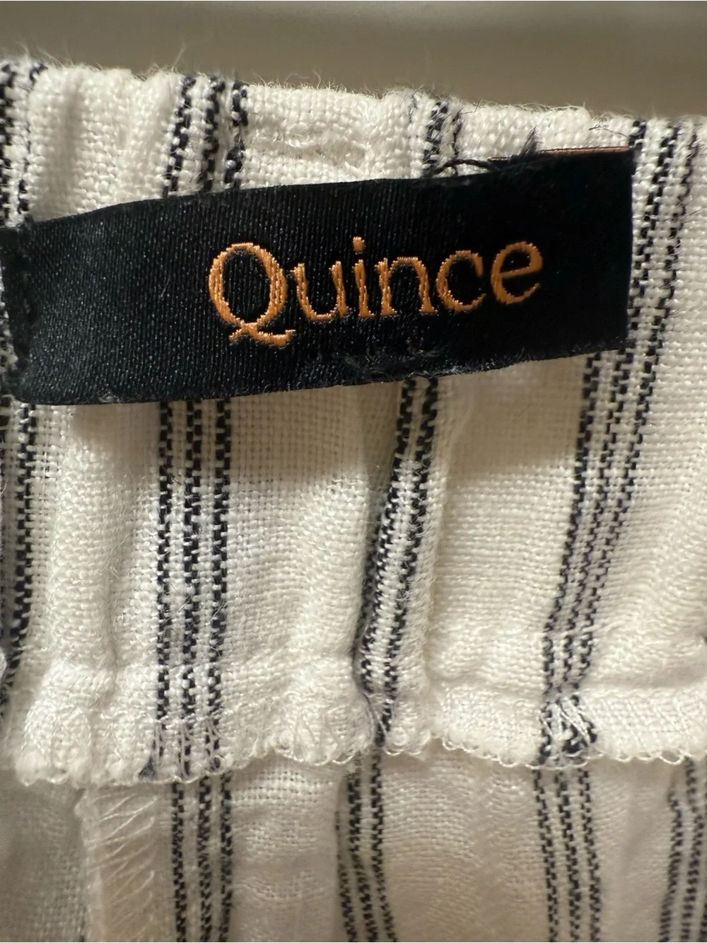 Quince 100% European Linen Pleated Trousers Oatmeal Black Stripe Size 10